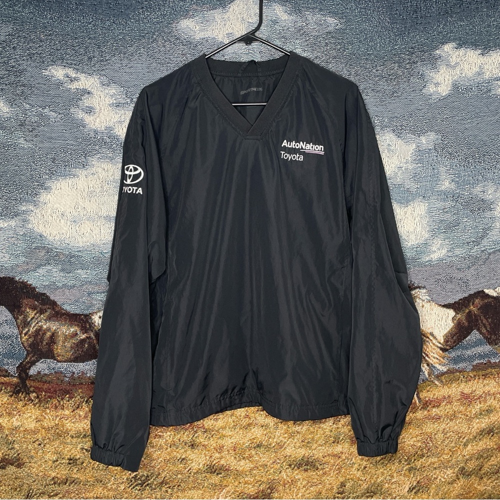 Toyota Auto Nation Black V Neck Pullover Windbreaker Sweater Mens Size Medium